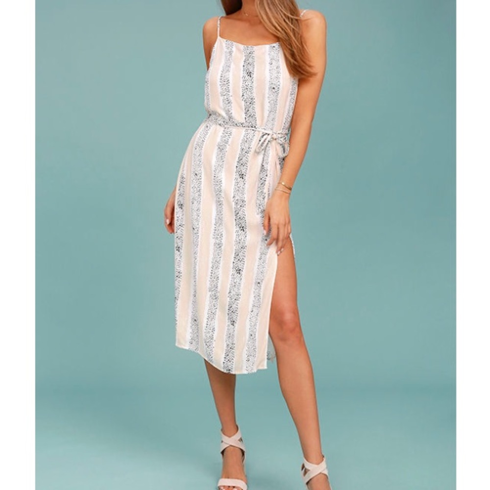 MINKPINK White and Black Striped Midi Dress